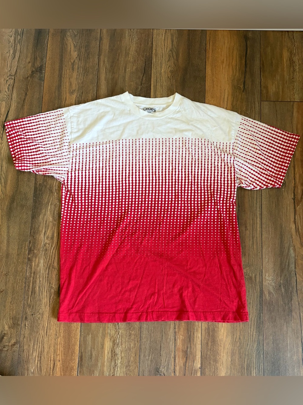 Champs Sports Red White Gradient Dot Print Short Sleeve T-Shirt Men’s 2XL